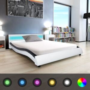 Cadru de pat cu LED, piele artificială 140x200 cm, Negru și alb