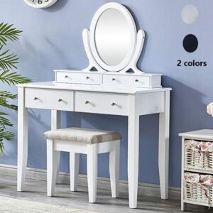 SEA247 - Set Masa alba toaleta cosmetica machiaj oglinda masuta vanity, scaunel, taburet tapitat