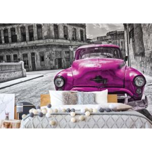 Fototapet - Vintage Car Cuba Havana Pink Vliesová tapeta - 254x184 cm
