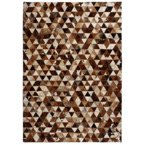 Covor piele naturală, mozaic, 80x150 cm Triunghiuri Maro/alb