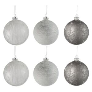 Set 6 globuri din sticlă pentru Crăciun J-Line Bauble, ø 8 cm, alb-argintiu