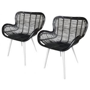 Set de 2 scaune de gradina Borre polirattan/otel, negru, 75 x 90 x 60 cm