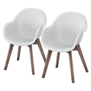 Set de 2 scaune de gradina Volcano plastic/lemn masiv de salcam, alb, 58 x 83 x 59 cm