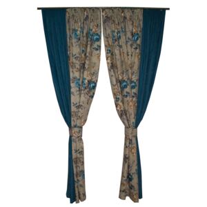 Set draperii gri cu flori turcoaz, 2x185x260 cm