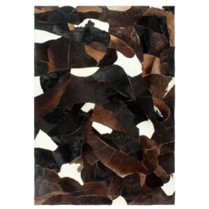 Covor piele cu păr natural, mozaic, negru/alb/maro, 160x230 cm