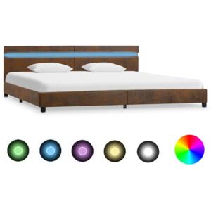 Cadru de pat cu LED, maro, 180 x 200 cm, material textil