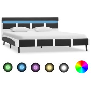 Cadru de pat cu LED, gri, 160 x 200 cm, piele ecologică