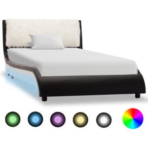 Cadru de pat cu LED, negru și alb, 90x200 cm, piele ecologică