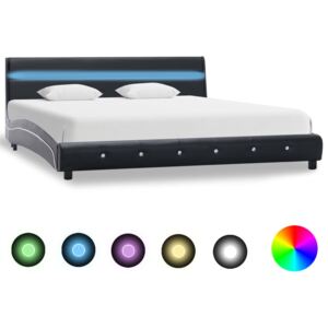 Cadru de pat cu LED, negru, 180 x 200 cm, piele ecologică