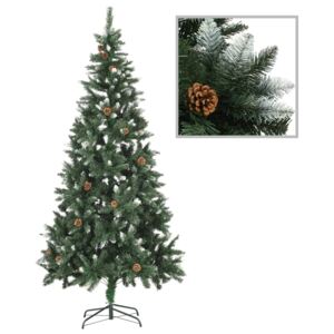 Brad de Crăciun artificial cu conuri pin și sclipici alb 210 cm