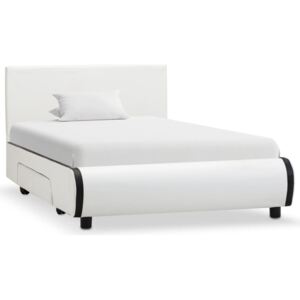 Cadru de pat cu sertare, alb, 90 x 200 cm, piele ecologică