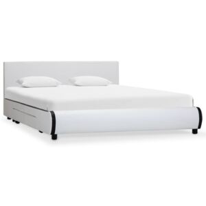 Cadru pat cu sertare, alb, 140 x 200 cm, piele artificială