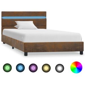 Cadru de pat cu LED-uri, maro, 100 x 200 cm, textil