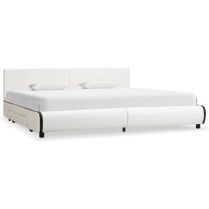Cadru de pat cu sertare, alb, 180 x 200 cm, piele artificială