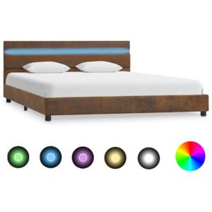 Cadru de pat cu LED-uri, maro, 120 x 200 cm, textil