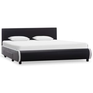 Cadru pat cu sertare, negru, 120 x 200 cm, piele ecologică