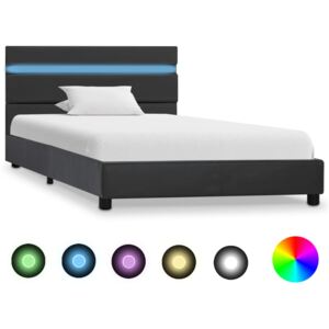 Cadru de pat cu LED-uri, gri, 100 x 200 cm, piele ecologică