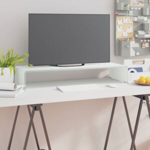 Comodă TV/Suport monitor, sticlă, 80 x 30 x 13 cm, alb