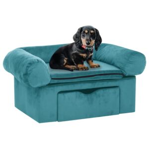 Canapea pentru câini, cu sertar, turcoaz, 75x50x38 cm, pluș