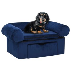 Canapea pentru câini, cu sertar, albastru, 75x50x38 cm, pluș