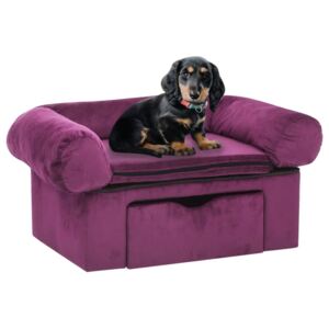 Canapea pentru câini, cu sertar, vișiniu, 75x50x38 cm, pluș