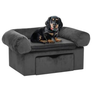 Canapea pentru câini cu sertar, gri închis, 75x50x38 cm, pluș
