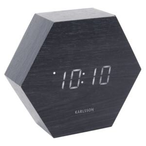 Ceas cu alarmă Hexagon cu furnir negru, LED alb, Karlsson