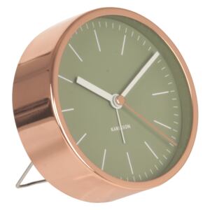 Ceas cu alarmă MInimal verde cu ramă de nuanța cuprului, Karlsson