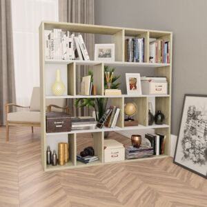 Bibliotecă/Separator cameră alb&stejar Sonoma 110x24x110cm PAL
