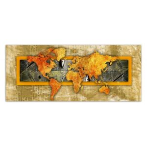Tablou CARO - Orange World Map - Newspaper 50x20 cm
