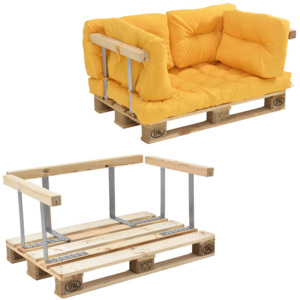 Garnitura completa mobilier paleti Model C - 1 x europalet, 1 x perna sezut, 4 x perne spate, 1 x suport spate, 2 x suporti brate - galben mustar