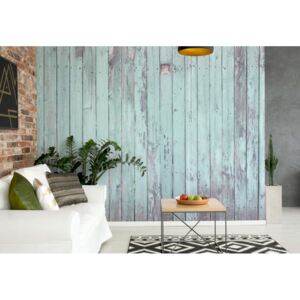 GLIX Fototapet - Turquoise Painted Planks Vliesová tapeta - 104x70 cm