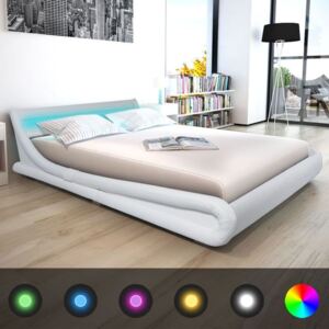 Cadru de pat cu LED piele artificială 160 x 200 cm Alb