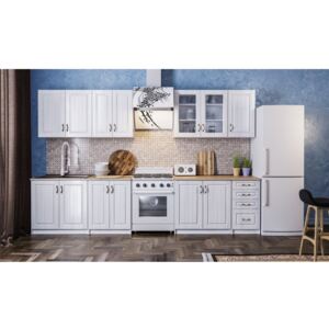 Bucatarie PROVENCE MDF 2.6, 260x60x200cm, Alb Fibros