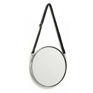 Oglinda rotunda cu rama argintie si curea piele 30 cm Elne La Forma