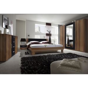 Set dormitor ERA - dulap (20), pat 160 + 2x noptiere (51), comoda (26), nuc roșu/negru
