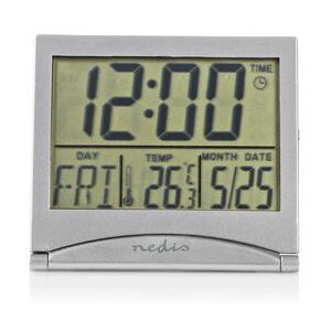 Ceas desteptator digital pentru calatorie Nedis, data temperatura, argintiu