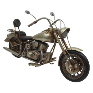 Macheta motocicleta retro metal argintiu antichizat 29 cm x 10 cm x 14 cm
