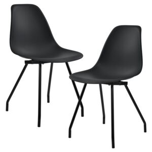 [en.casa]® Set Modern 2 scaune bucatarie, 83 x 46 cm, plastic PP, negru