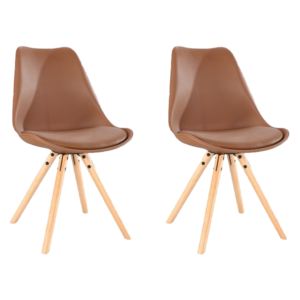 Set 2 scaune din plastic cu picioare din lemn si sezut tapitate cu piele ecologica Ice Coffe, l46xA43xH81,5 cm