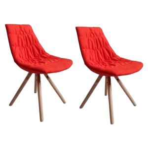 Set 2 scaune tapitate cu stofa, cu picioare de lemn Joy Red l47xA54xH80 cm