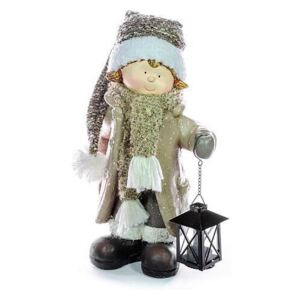 Decoratiune iarna, fetita cu felinar, ceramica, 41 cm