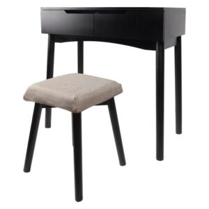 SEN232 - Set Masa toaleta, 80 cm, cosmetica machiaj, masuta vanity, scaunel, taburet tapitat - Negru