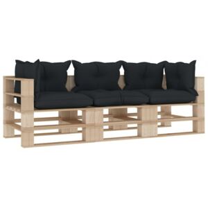 Canapea de grădină din paleți 3 locuri perne antracit lemn
