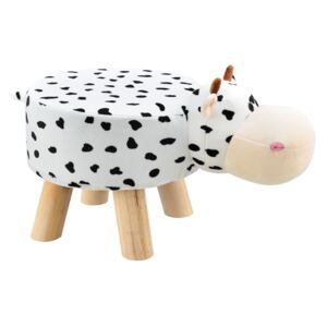 [en.casa] Scaun taburet pentru copii Pingo, model Vaca, 45 x 28 x 48 cm, 150 Kg, lemn/flanel, alb/negru