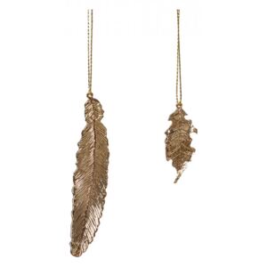 Set 2 decoratiuni suspendabile aurii din metal Feather Hubsch