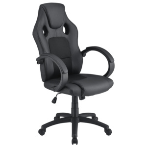 Scaun birou design ergonomic AAOS-9321, 106 - 114 x 60 x 67 cm, plastic, piele sintetica poliuretan, negru, cu cotiere pentru un confort sporit