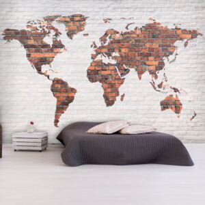 Fototapet Bimago - World Map: Brick Wall + Adeziv gratuit 250x175 cm