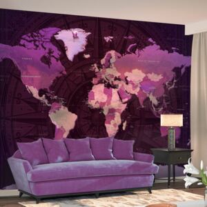 Fototapet Bimago - Purple World Map + Adeziv gratuit 200x140 cm
