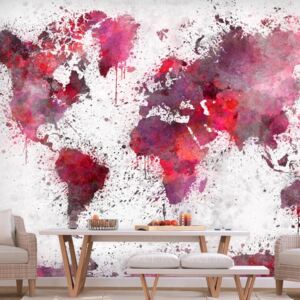 Fototapet Bimago - World Map: Red Watercolors + Adeziv gratuit 250x175 cm